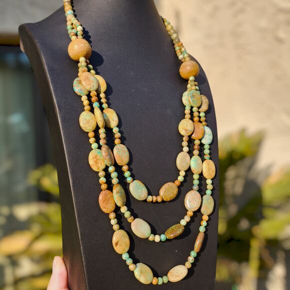 Jay King Jewelry - Jay King DTR Mongolian Turquoise Necklace Desert Rose Trading 3 Strand Bead Bib